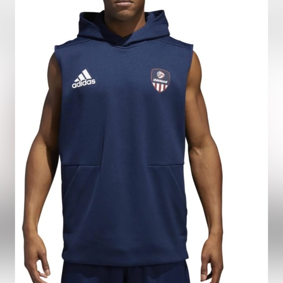 Adidas Men's USA Volleyball Sleeveless Hoodie Tank Blue Size L - Picture 1 of 10